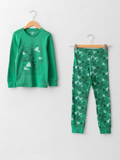 Crew Neck Printed Long Sleeve Boys' Pajama Set