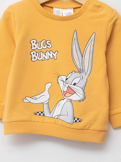 Crew Neck Long Sleeve Bugs Bunny Printed Baby Boy Sweatshirt and Trousers 2-Piece Set