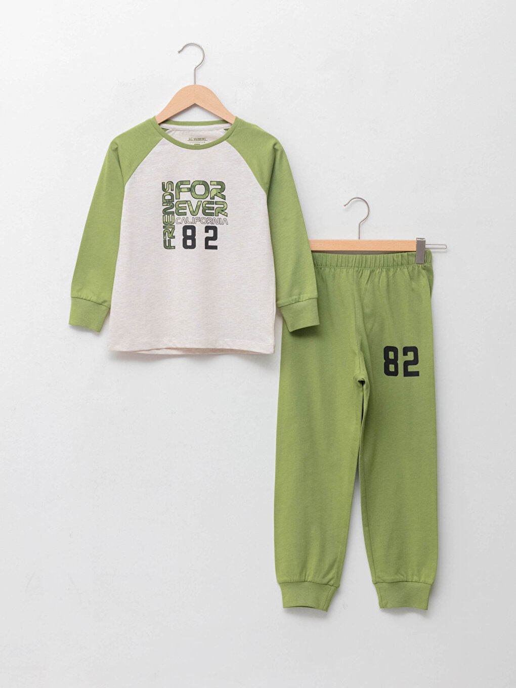 Crew Neck Printed Long Sleeve Boys' Pajama Set