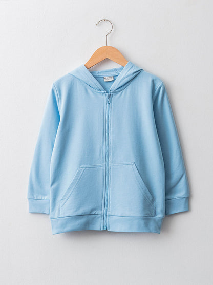 Hooded Basic Long Sleeve Boy's Zipper Sweatshirt