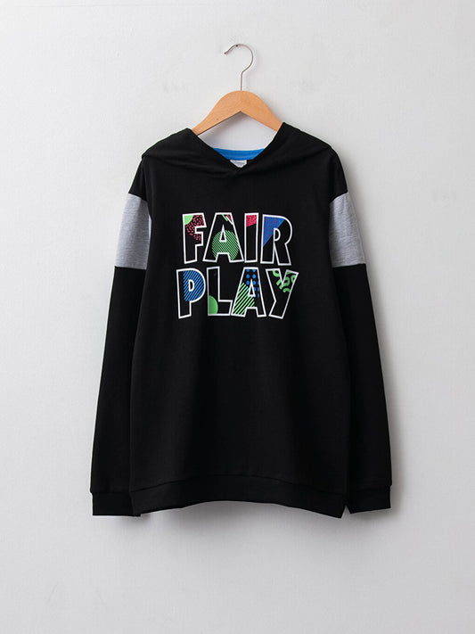 Hooded Printed Long Sleeve Boy's Sweatshirt