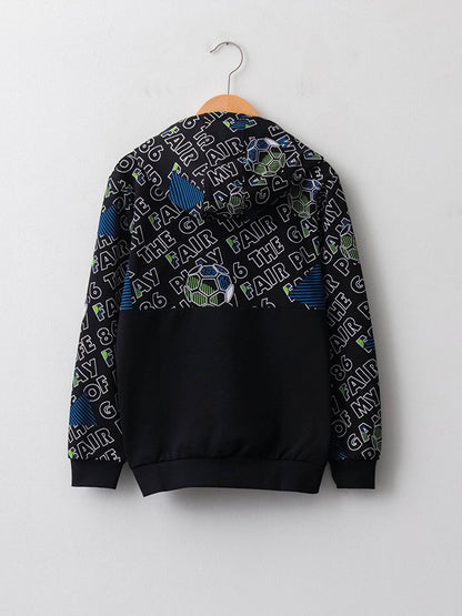 Hooded Printed Long Sleeve Boy's Zipper Sweatshirt