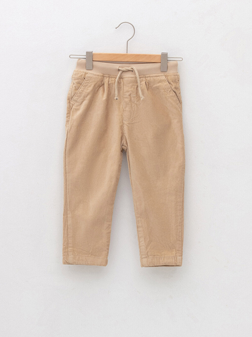 Basic Velvet Baby Boy Trousers with Ribbed Waist