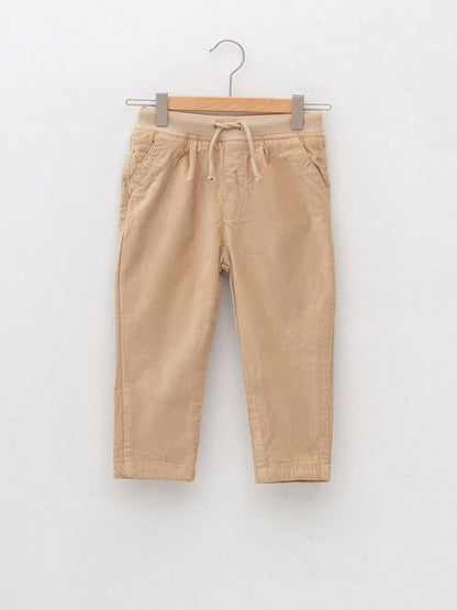 Basic Velvet Baby Boy Trousers with Ribbed Waist