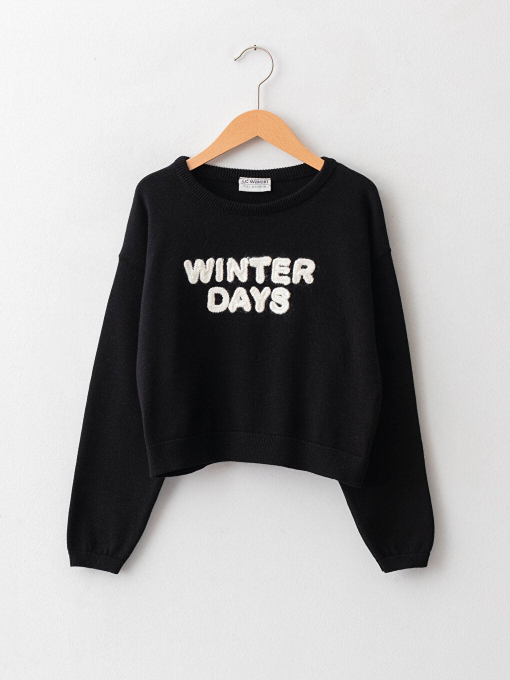 Crew Neck Slogan Embroidery Appliqued Long Sleeve Girl's Knitwear Sweater