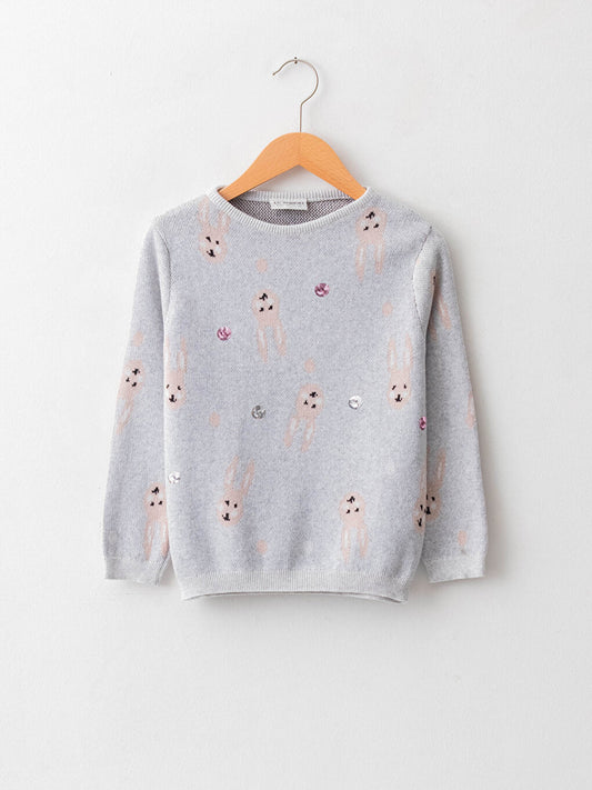 Crew Neck Patterned Long Sleeve Girl's Knitwear Sweater