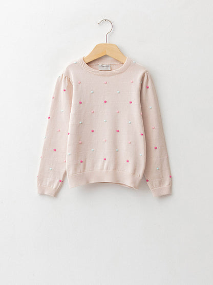 Crew Neck Polka Dot Long Sleeve Girls Knitwear Sweater