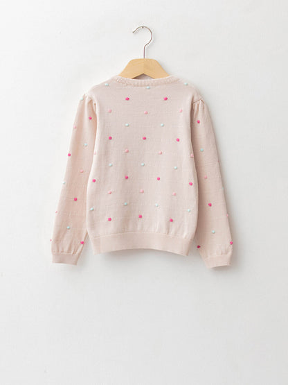 Crew Neck Polka Dot Long Sleeve Girls Knitwear Sweater