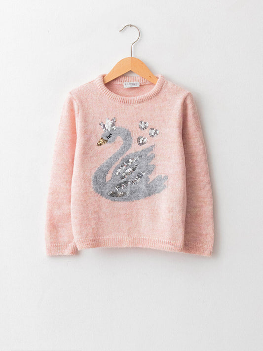 Crew Neck Patterned Long Sleeve Girl's Knitwear Sweater