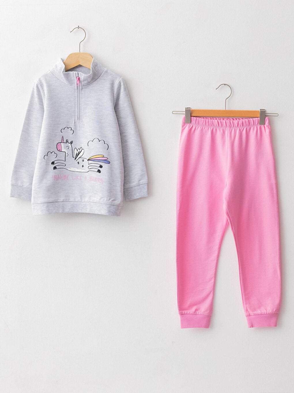 High Collar Printed Long Sleeve Girl's Pajama Set