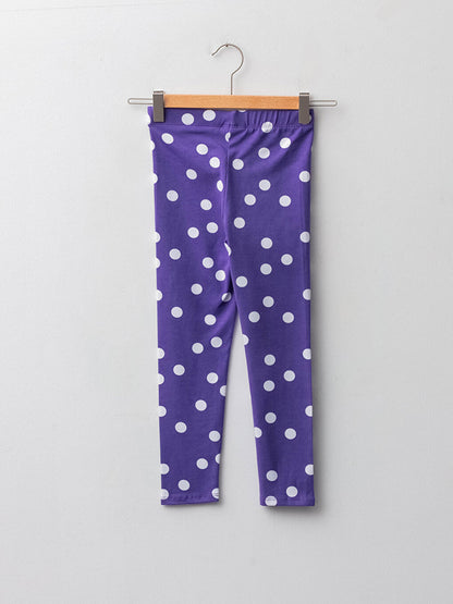 Polka Dot Cotton Girls' Long Tights with Elastic Waist