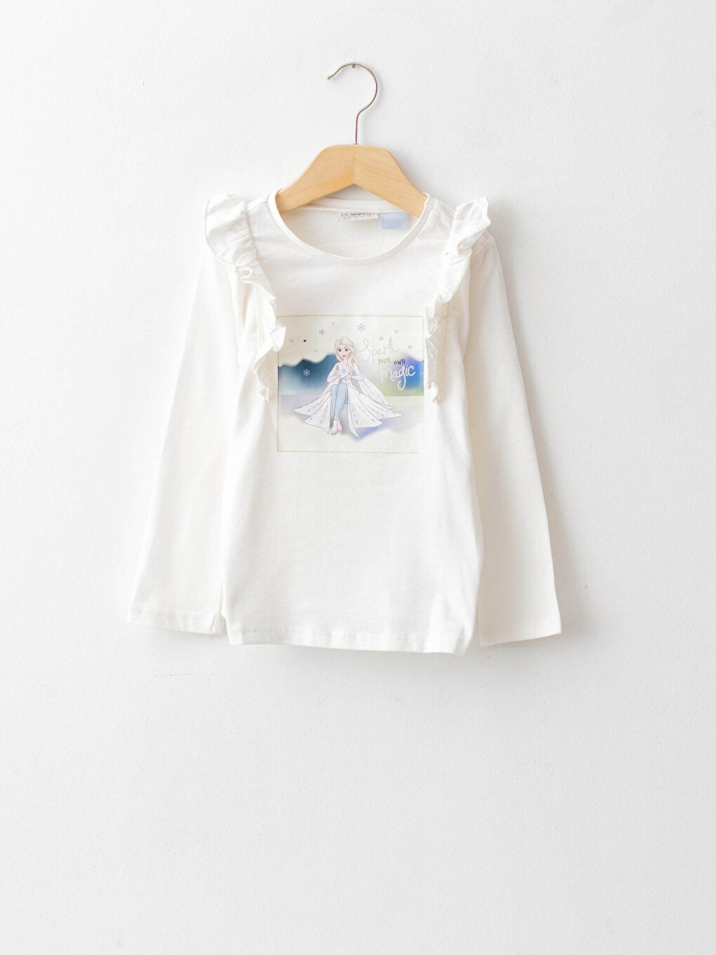 Crew Neck Elsa Printed Long Sleeve Cotton Girls' T-Shirt