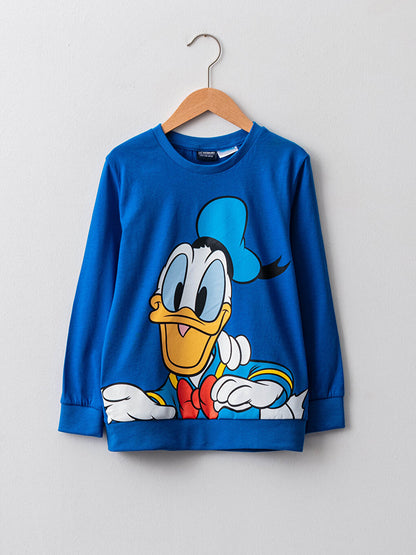 Crew Neck Donald Duck Printed Long Sleeve Boy's Sweatshirt