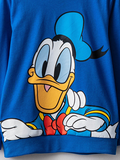 Crew Neck Donald Duck Printed Long Sleeve Boy's Sweatshirt