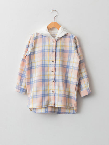 Hooded Plaid Long Sleeve Girl's Shirt