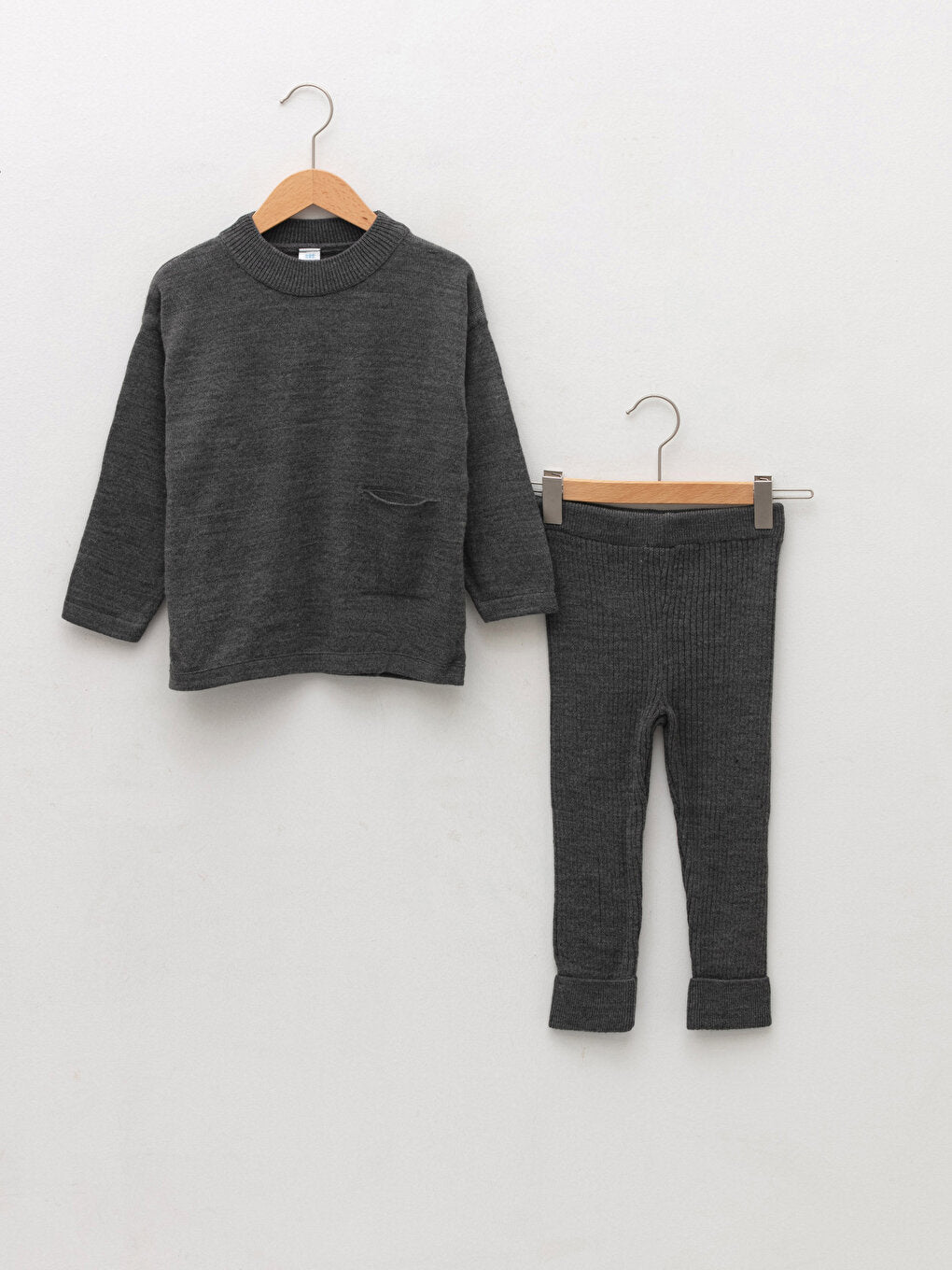 Crew Neck Basic Long Sleeve Baby Boy Knitwear Sweater and Tights 2-Piece Set