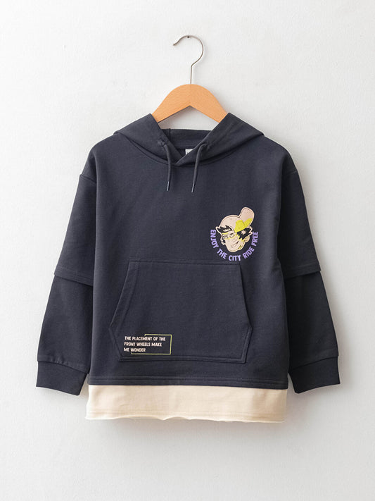 Hooded Printed Long Sleeve Boy's Sweatshirt