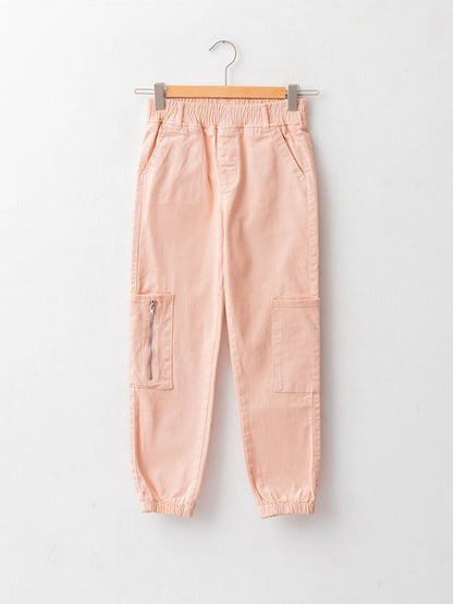 Basic Gabardine Girl's Jogger Cargo Pants with Elastic Waist