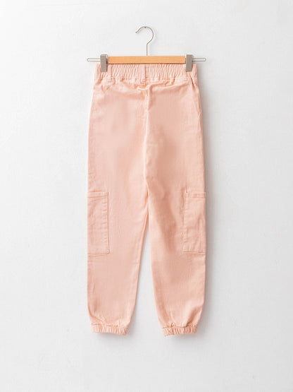 Basic Gabardine Girl's Jogger Cargo Pants with Elastic Waist