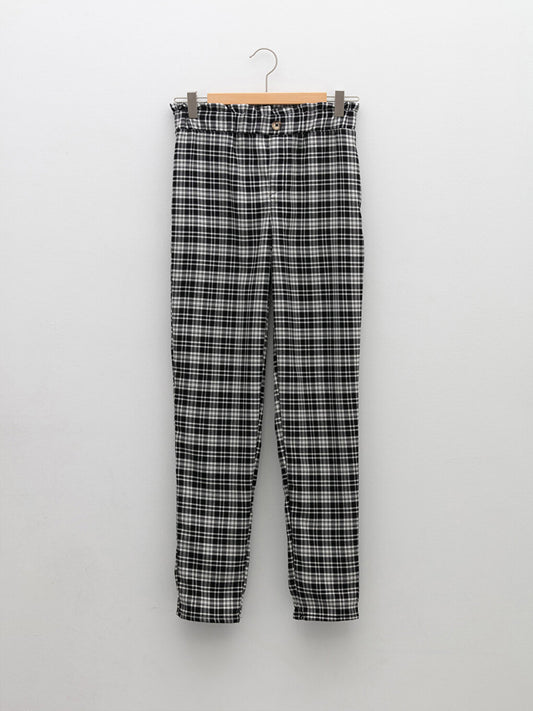 Plaid Girls' Trousers with Elastic Waist