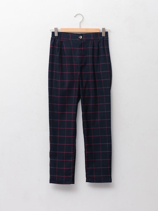 Plaid Girls' Trousers with Elastic Waist