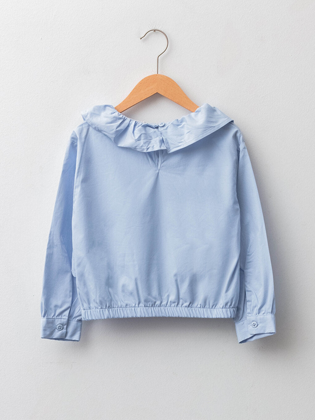 V-Neck Long Sleeve Ruffle Detailed Cotton Girl's Blouse