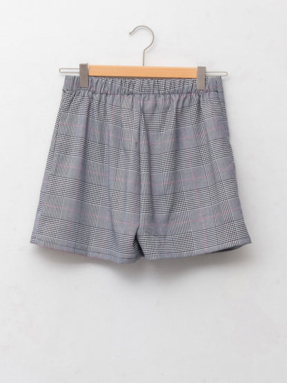 Patterned Gabardine Girl's Shorts Skirt with Elastic Waist