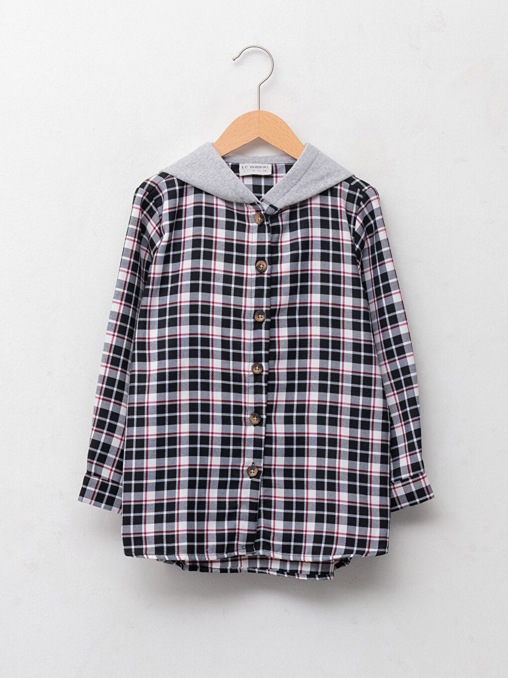 Hooded Plaid Patterned Long Sleeve Girl's Shirt