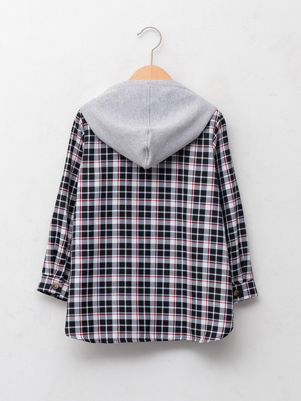 Hooded Plaid Patterned Long Sleeve Girl's Shirt