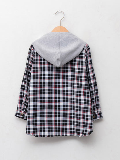 Hooded Plaid Patterned Long Sleeve Girl's Shirt