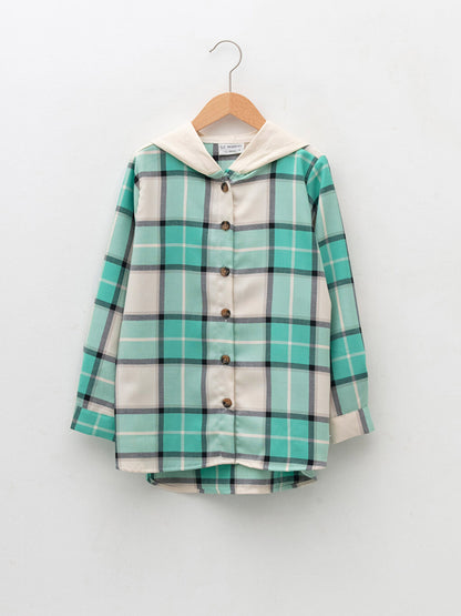 Hooded Plaid Patterned Long Sleeve Girl's Shirt