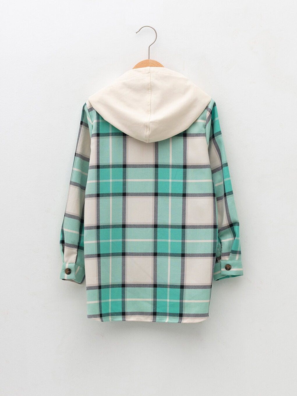 Hooded Plaid Patterned Long Sleeve Girl's Shirt