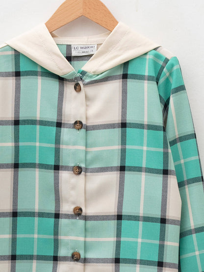 Hooded Plaid Patterned Long Sleeve Girl's Shirt