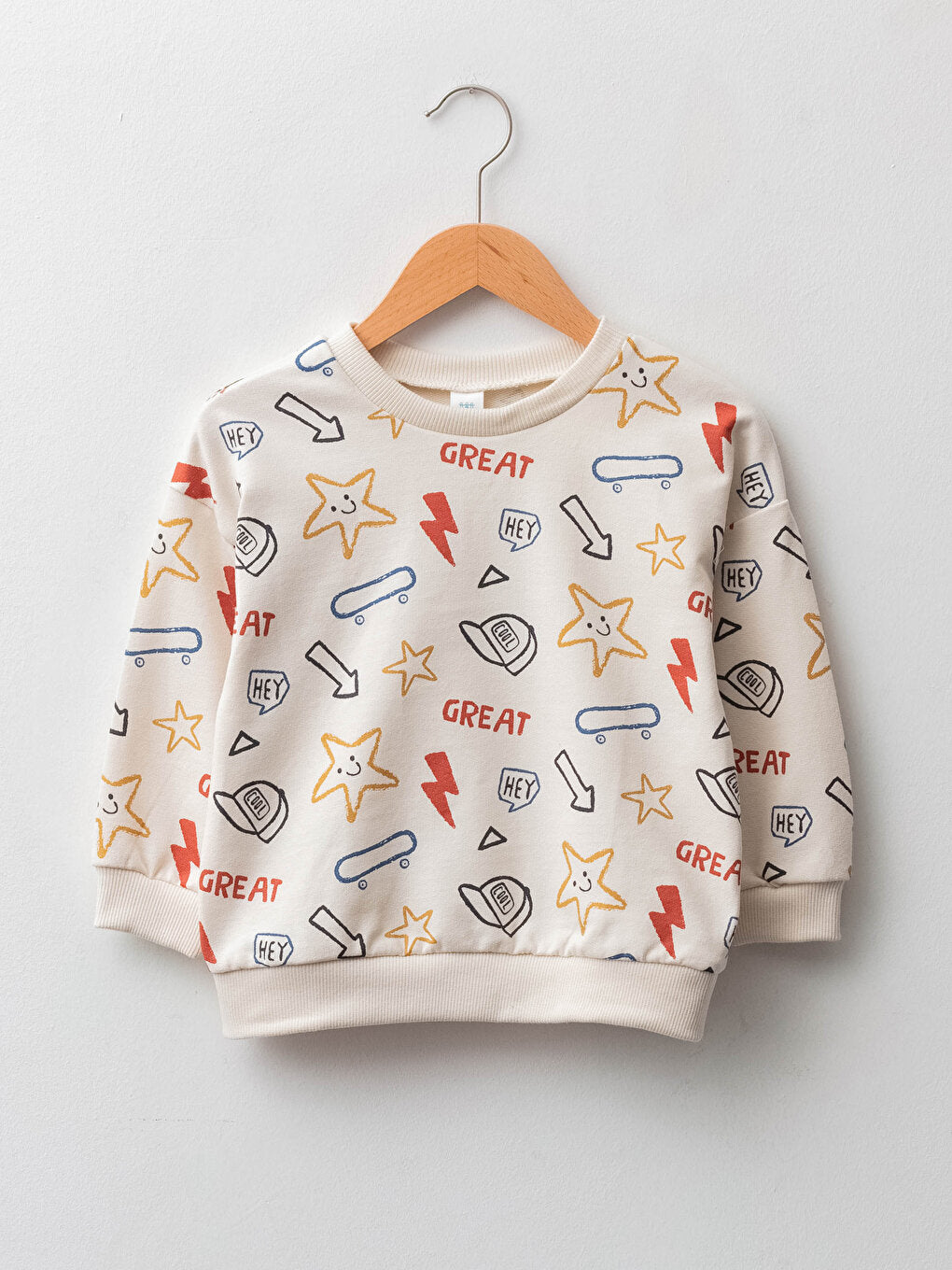 Crew Neck Long Sleeve Printed Cotton Baby Boy Sweatshirt