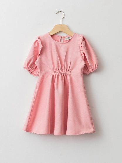 Crew Neck Ruffle Detailed Short Sleeve Girl's Dress