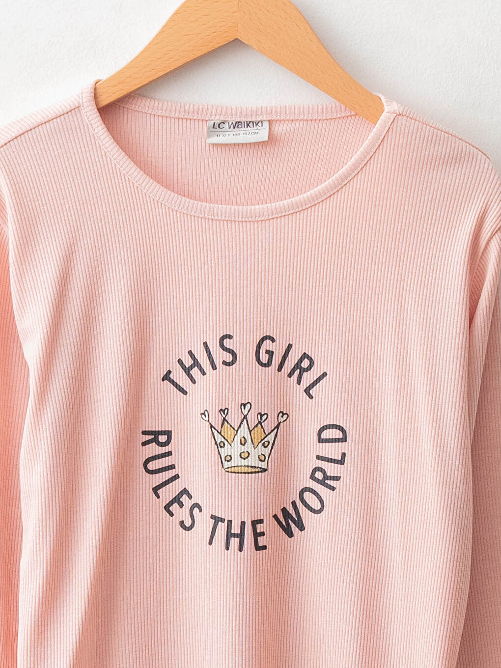 Crew Neck Long Sleeve Printed Girl's T-Shirt