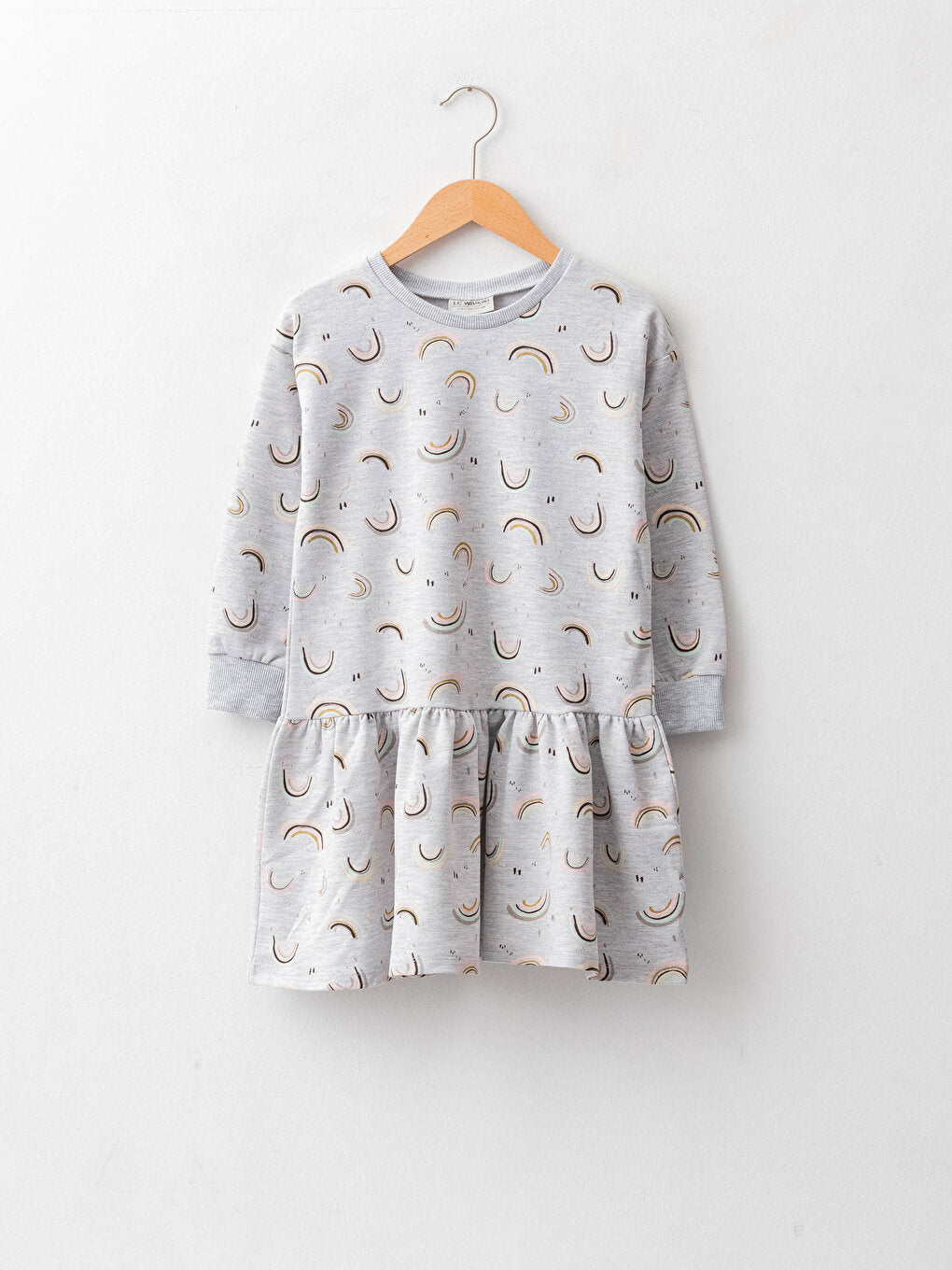 Crew Neck Printed Long Sleeve Girl's Dress