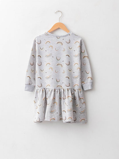 Crew Neck Printed Long Sleeve Girl's Dress