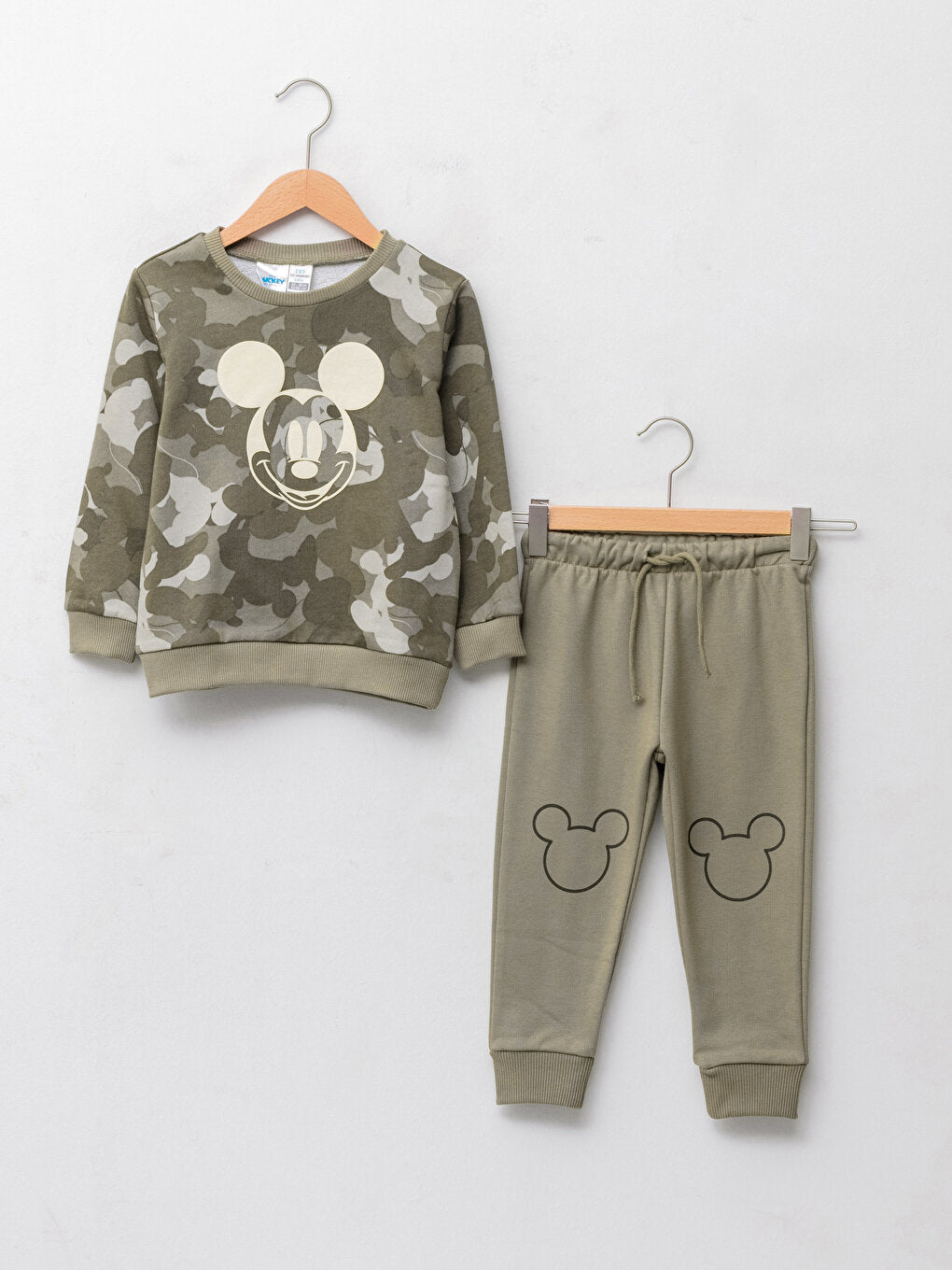 Crew Neck Long Sleeve Mickey Mouse Printed Baby Boy Sweatshirt and Tracksuit Bottom 2-Piece Set