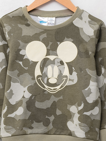 Crew Neck Long Sleeve Mickey Mouse Printed Baby Boy Sweatshirt and Tracksuit Bottom 2-Piece Set