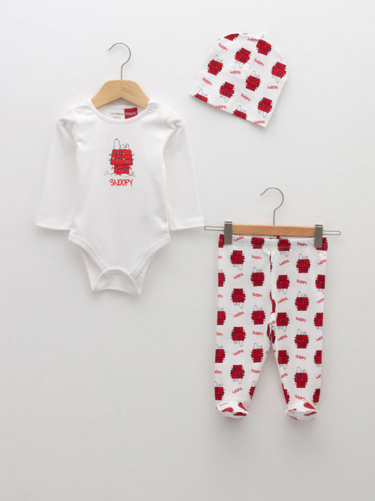 Crew Neck Long Sleeve Snoopy Printed Baby Boy 3-Piece Set