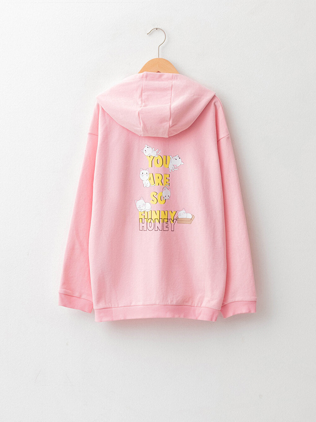 Hooded Printed Long Sleeve Girl's Zipper Sweatshirt