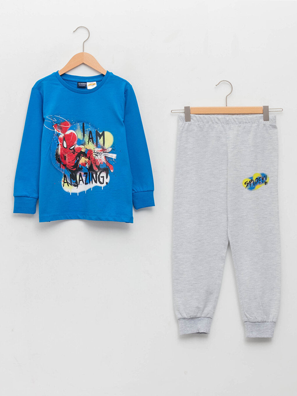 Crew Neck Spiderman Printed Long Sleeve Boys' Pajama Set