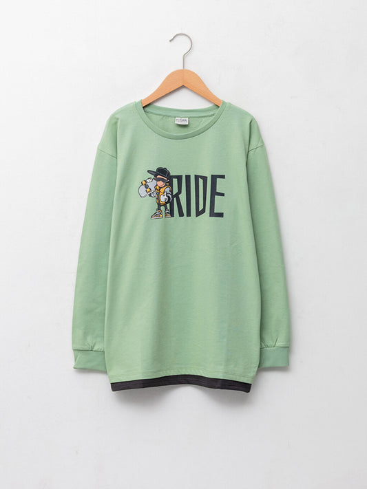 Crew Neck Printed Long Sleeve Boy's Sweatshirt