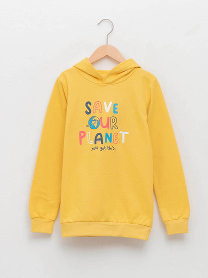 Hooded Printed Long Sleeve Boy's Sweatshirt