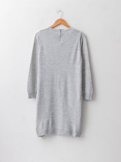 Crew Neck Plain Long Sleeve Women's Knitwear Tunic