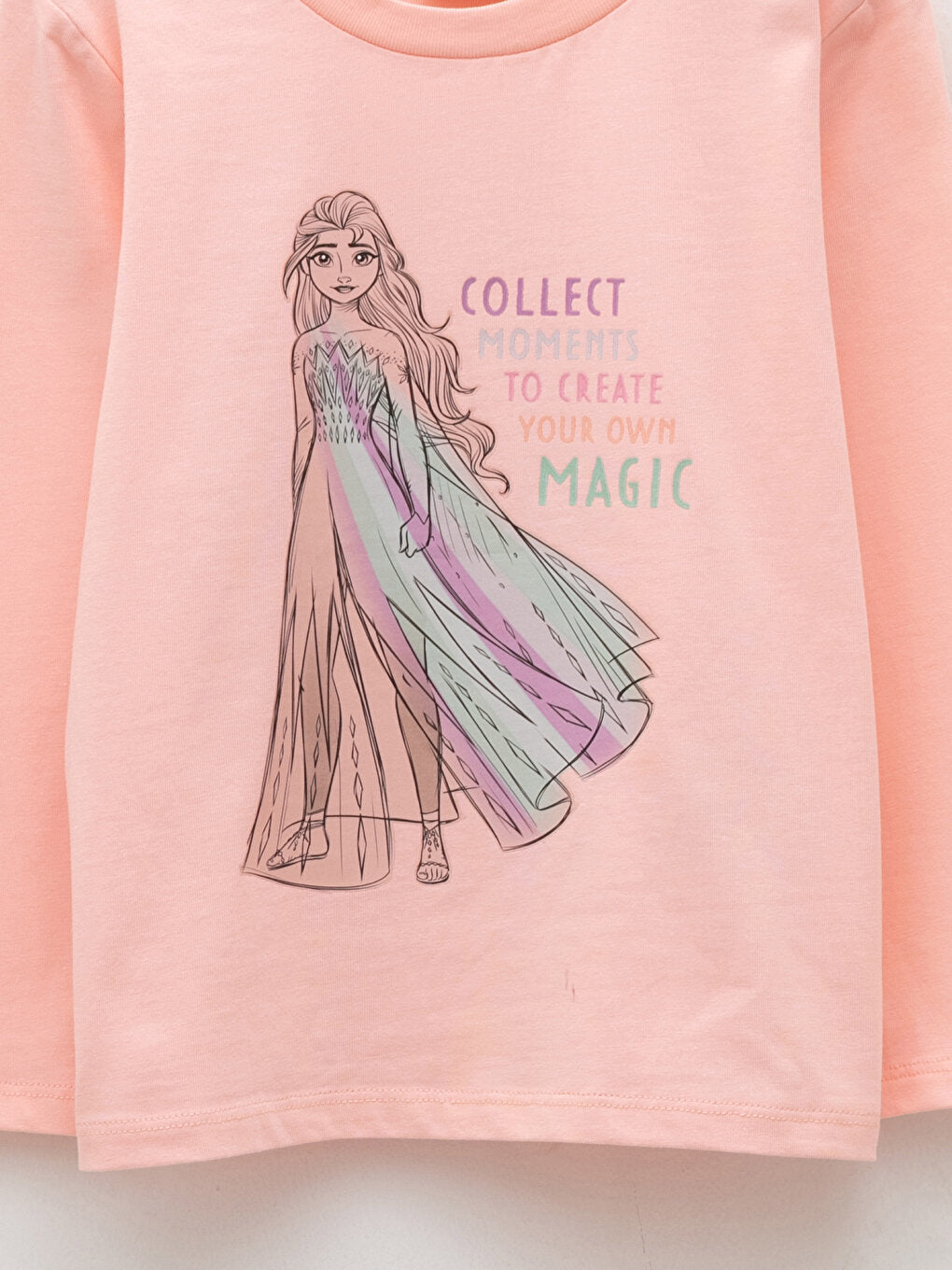 Crew Neck Elsa Printed Long Sleeve Cotton Girls' T-Shirt