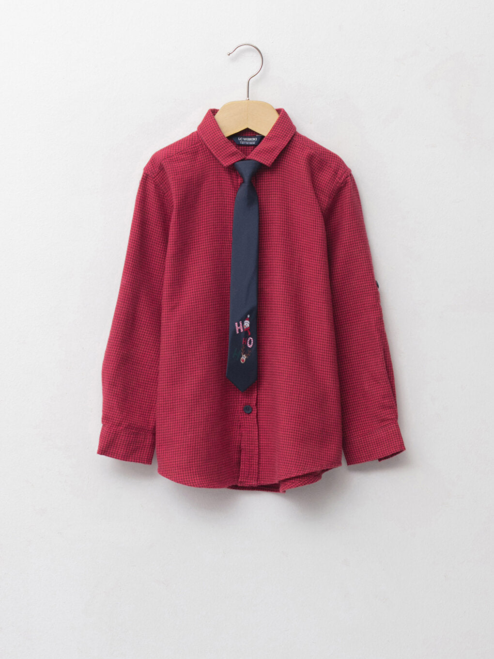 New Year's Themed Long Sleeve Gabardine Boy's Shirt and Tie