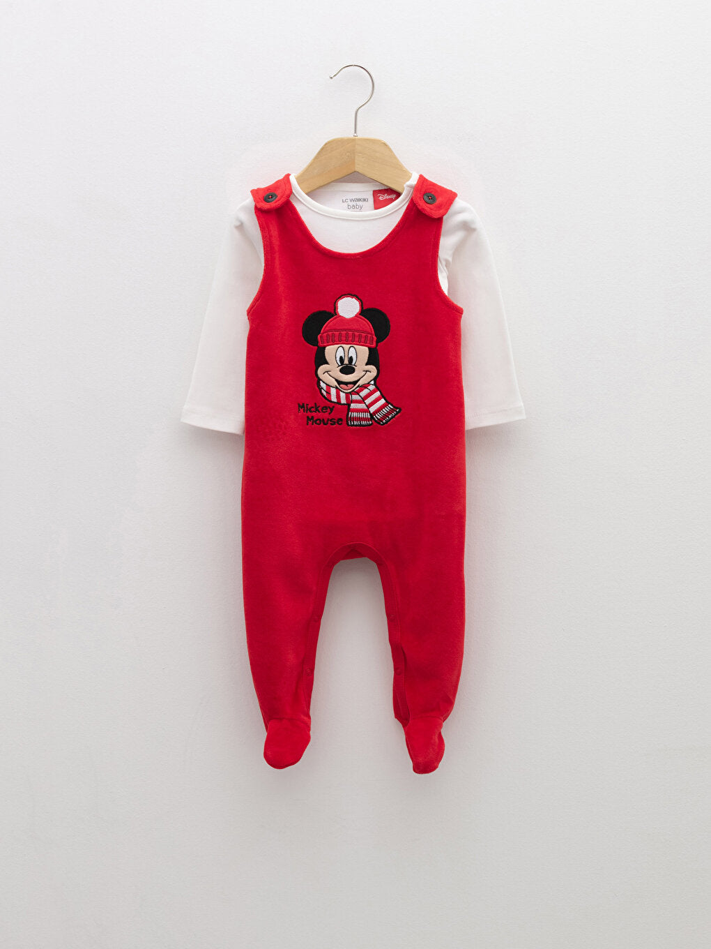 Mickey Mouse Embroidered Baby Boy Snap-On Bodysuit and Salopet 2-Piece Set