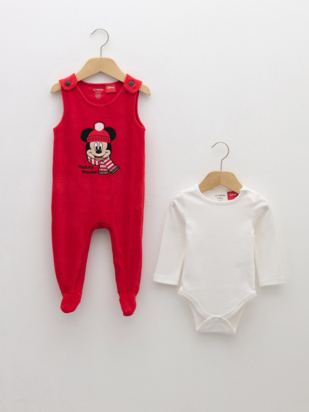 Mickey Mouse Embroidered Baby Boy Snap-On Bodysuit and Salopet 2-Piece Set